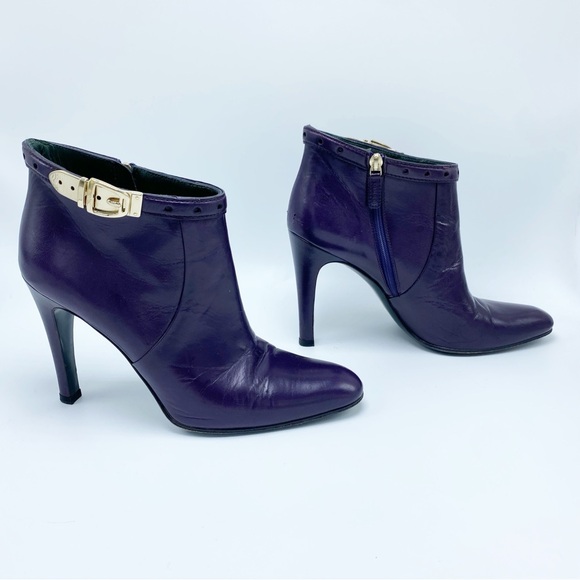 Gucci size 8 / 38 Purple Ankle Booties with Gold Hardware - Picture 3 of 11